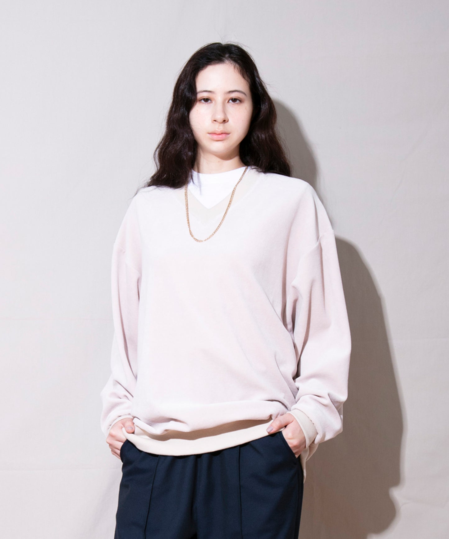 Heavy velor V-neck L/S