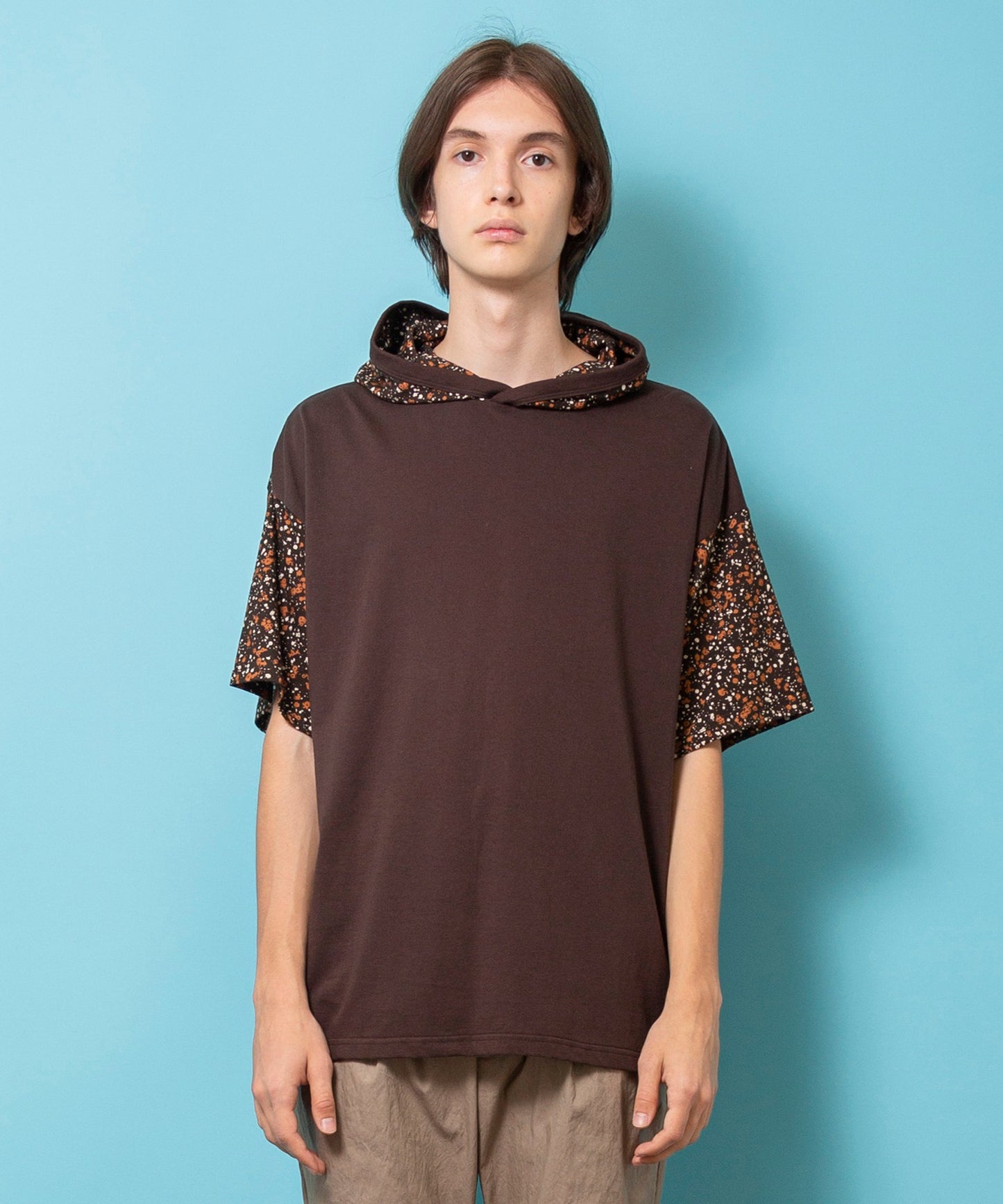 Comfort jersey flower print wide hoodie S/S