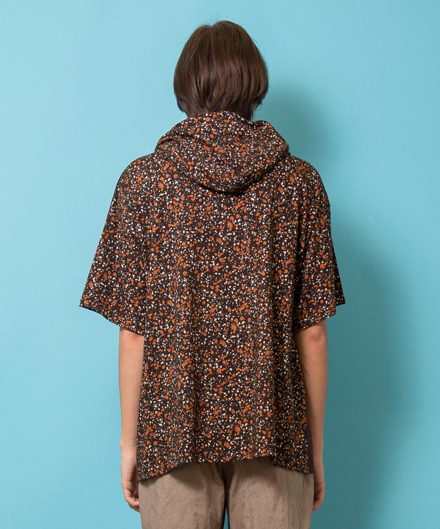 Comfort jersey flower print wide hoodie S/S