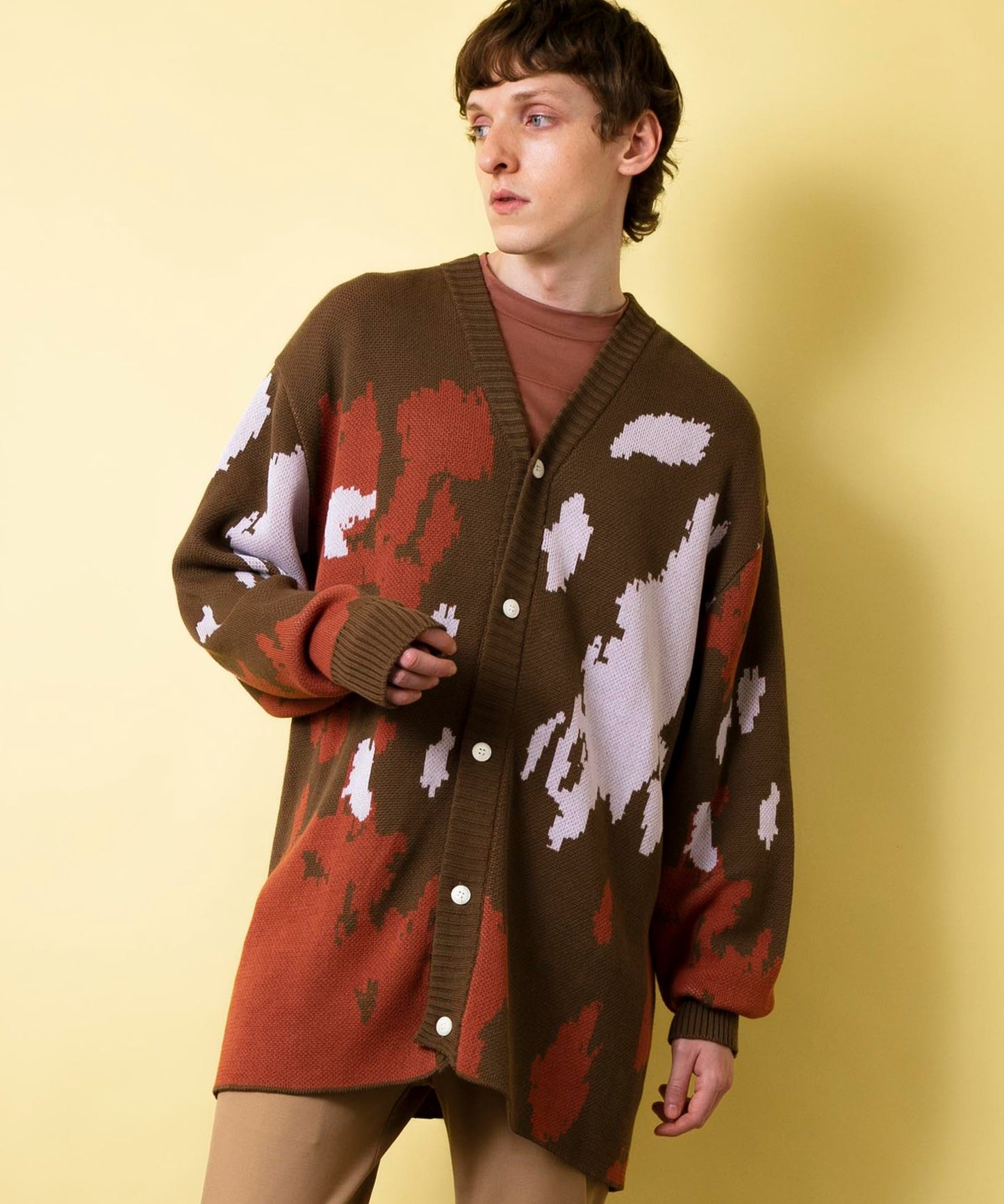 Camouflage jacquard knit cardigan