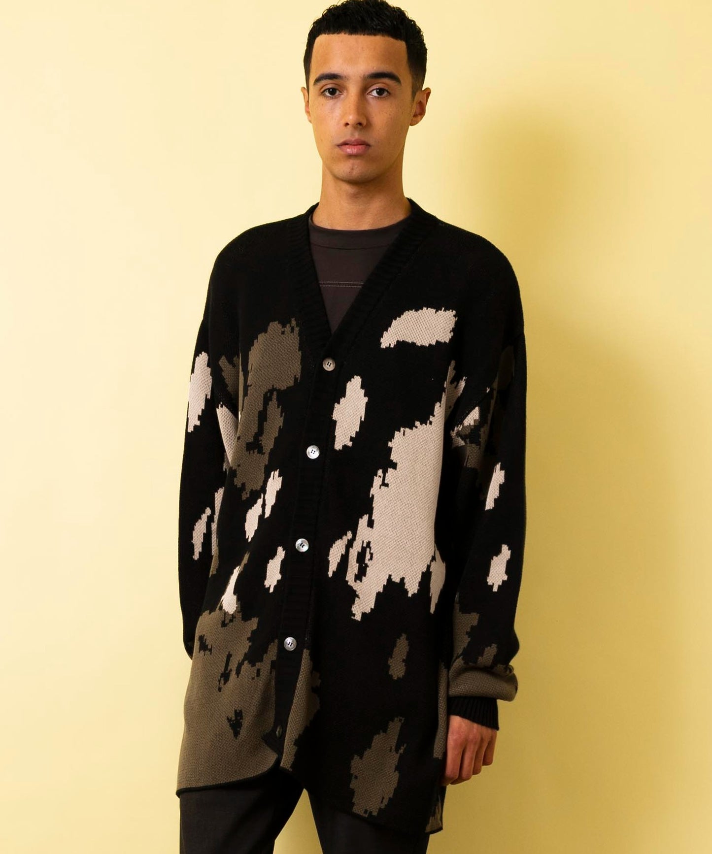 Camouflage jacquard knit cardigan