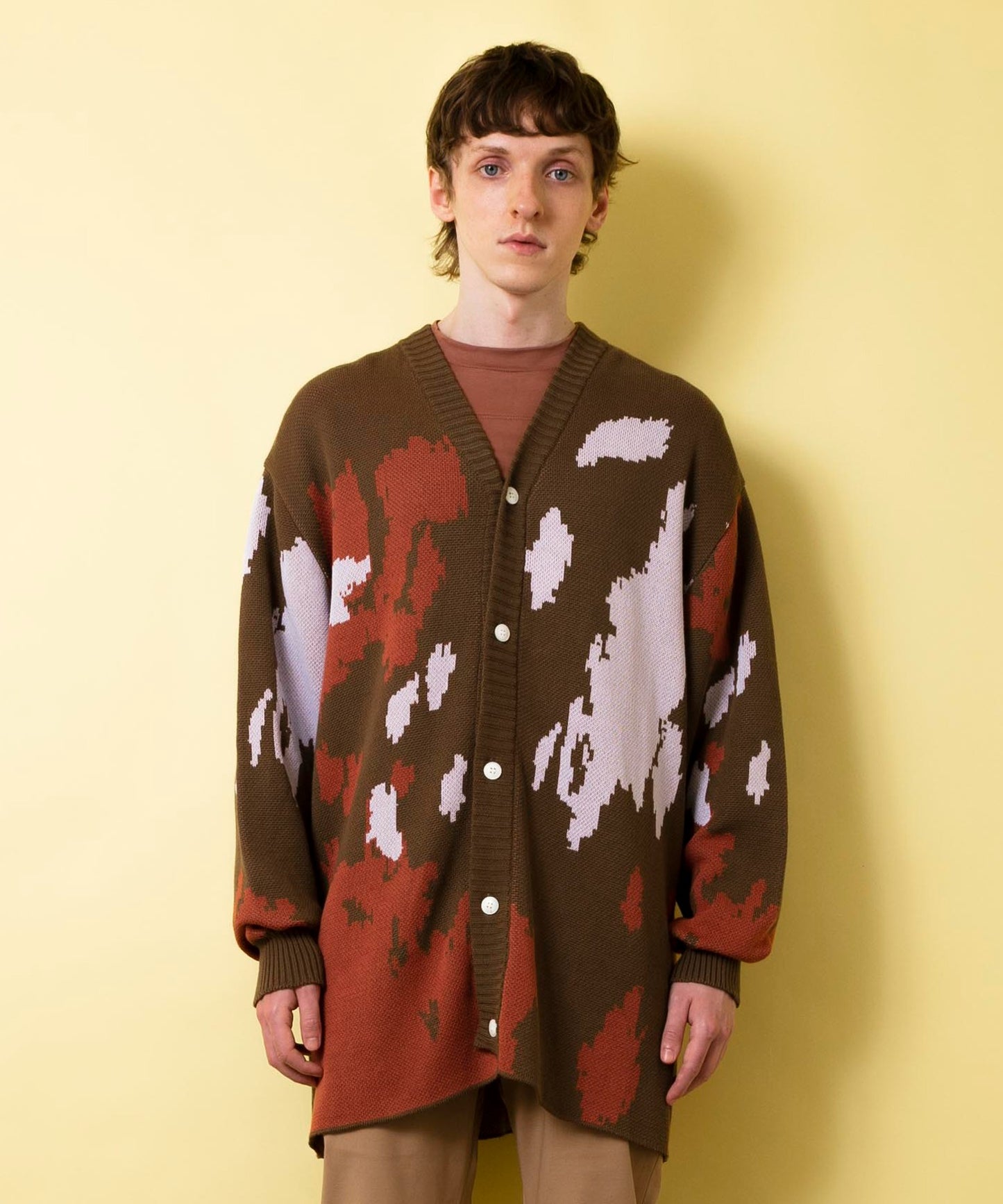 Camouflage jacquard knit cardigan