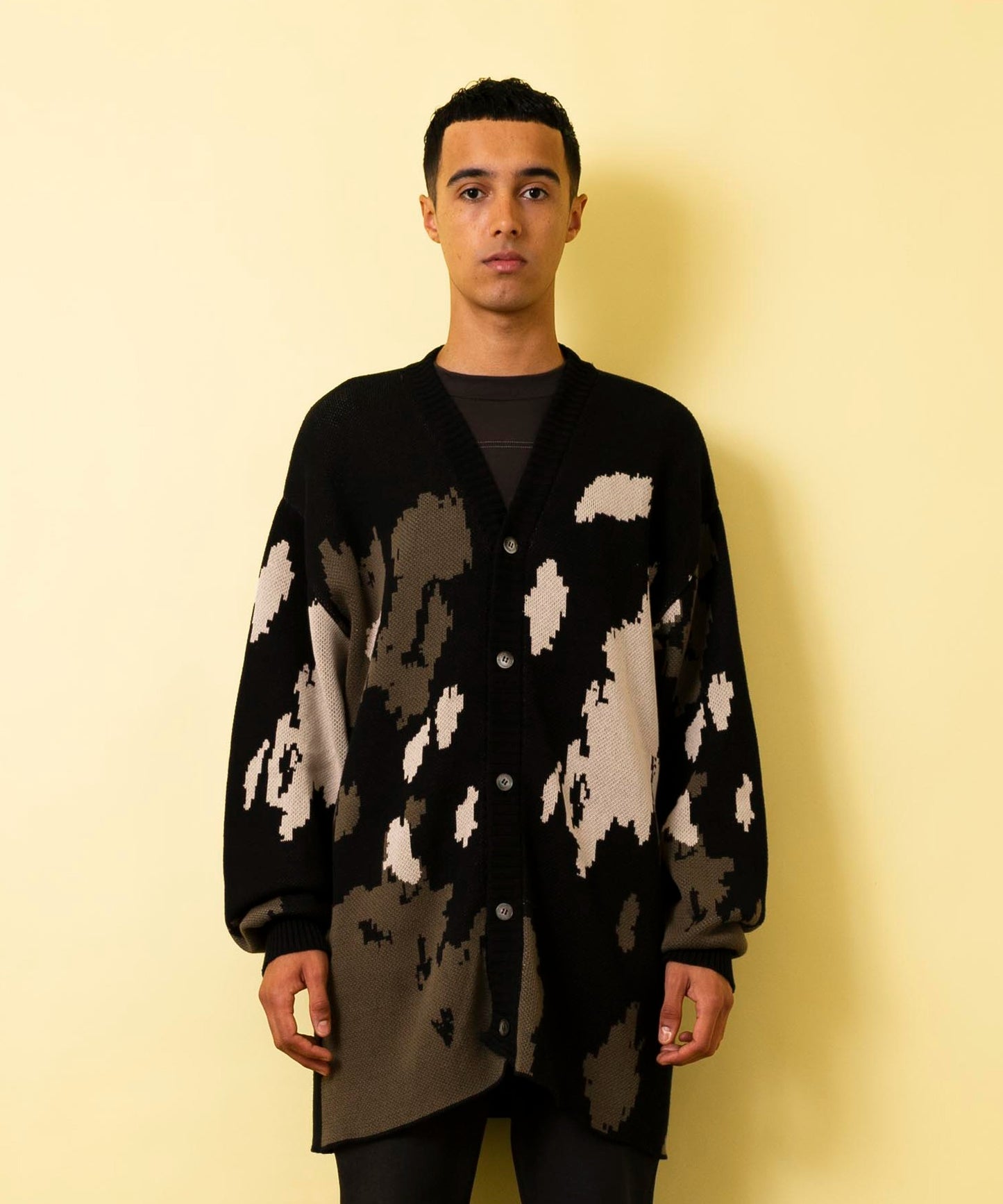 Camouflage jacquard knit cardigan