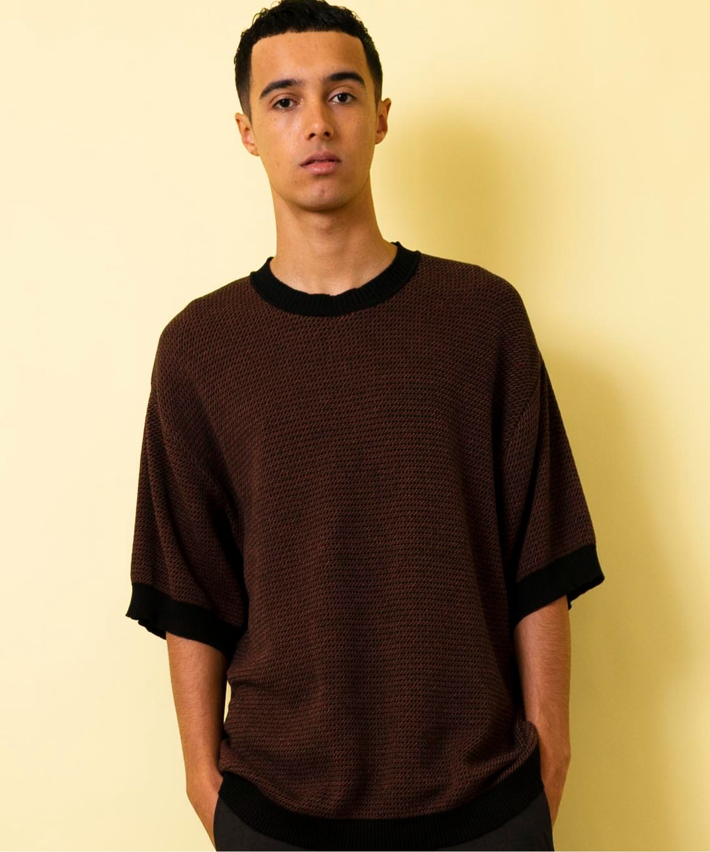 Jacquard knit crew neck T-shirt
