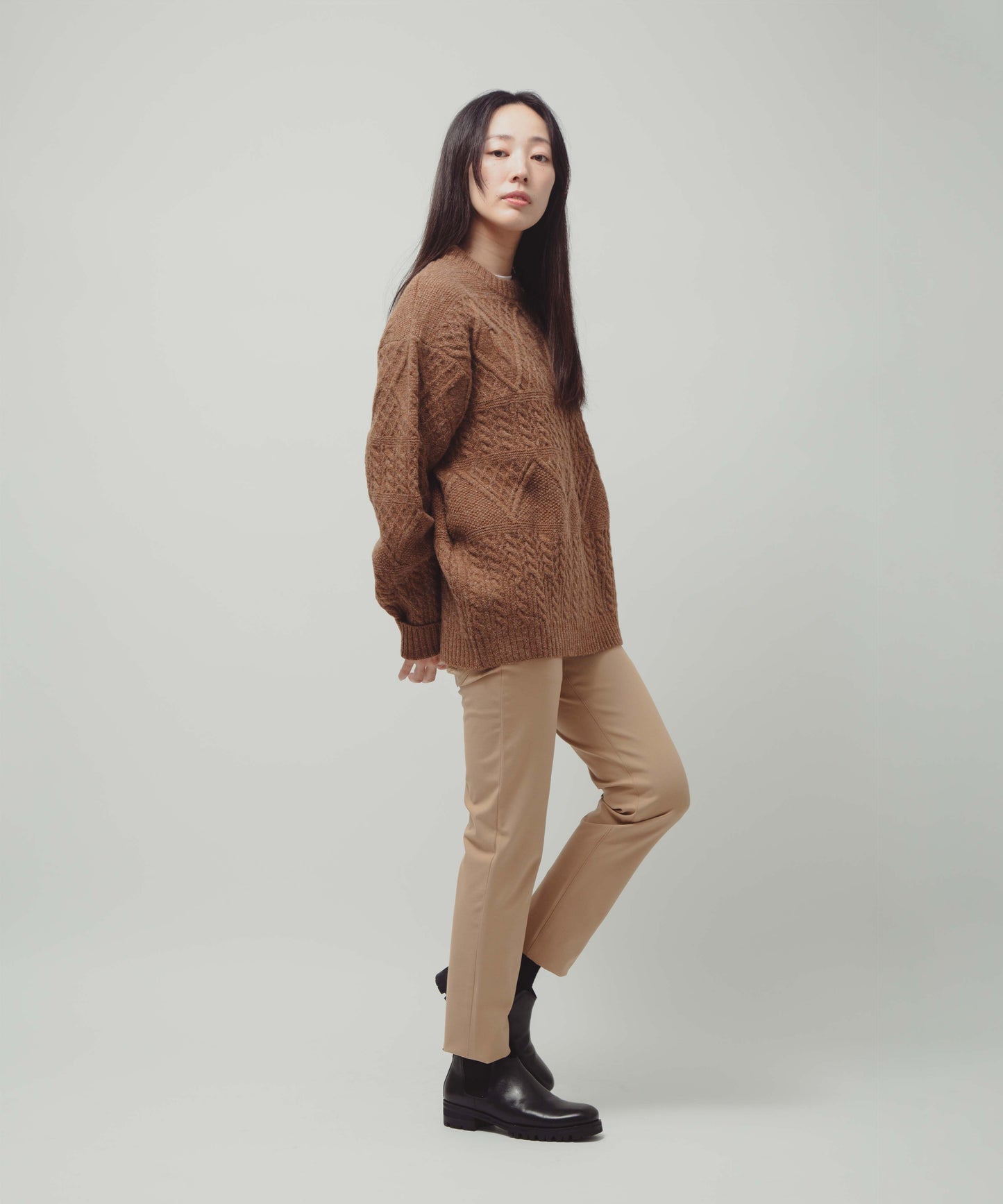 5G Aran pattern Crew Knit