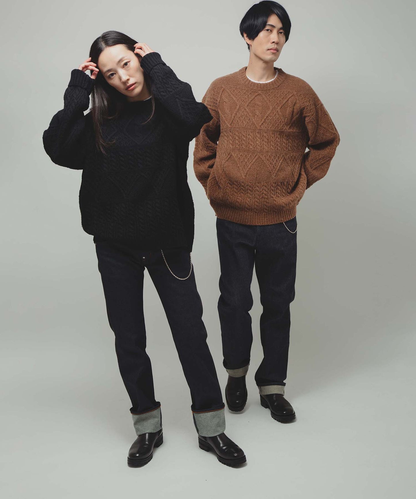 5G Aran pattern Crew Knit