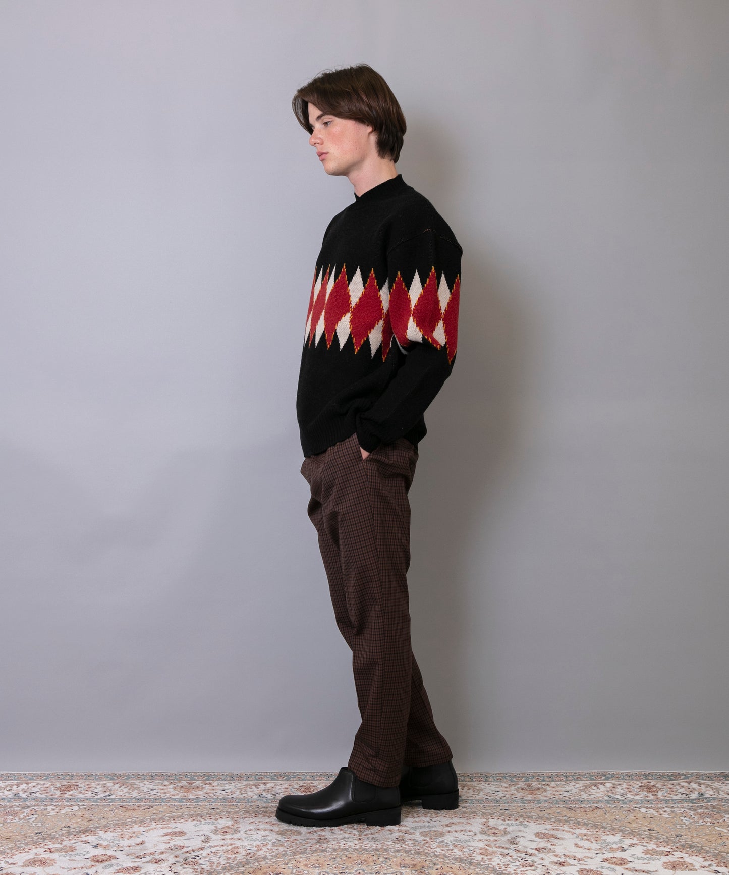 C/C 7G Argyle V-neck Knit