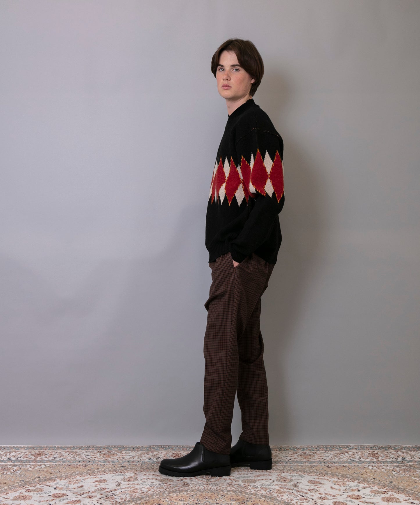 C/C 7G Argyle V-neck Knit