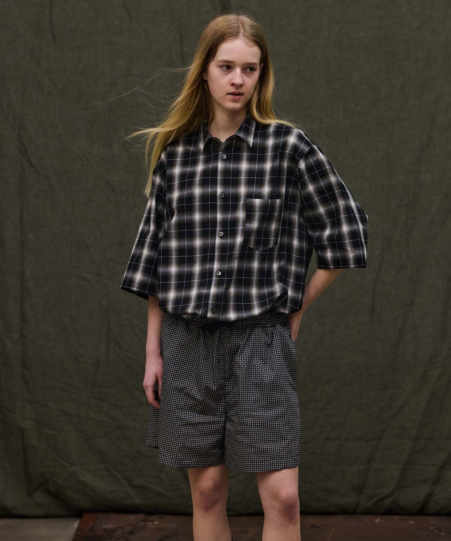Check Wide Short Sleeve Shirt