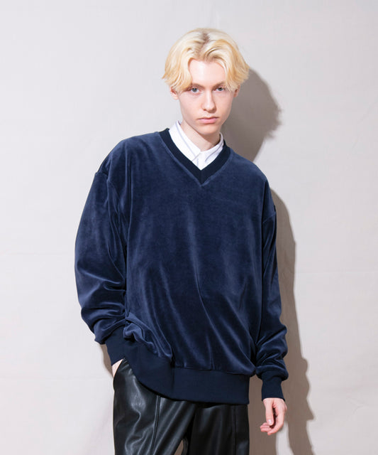 Heavy velor V-neck L/S