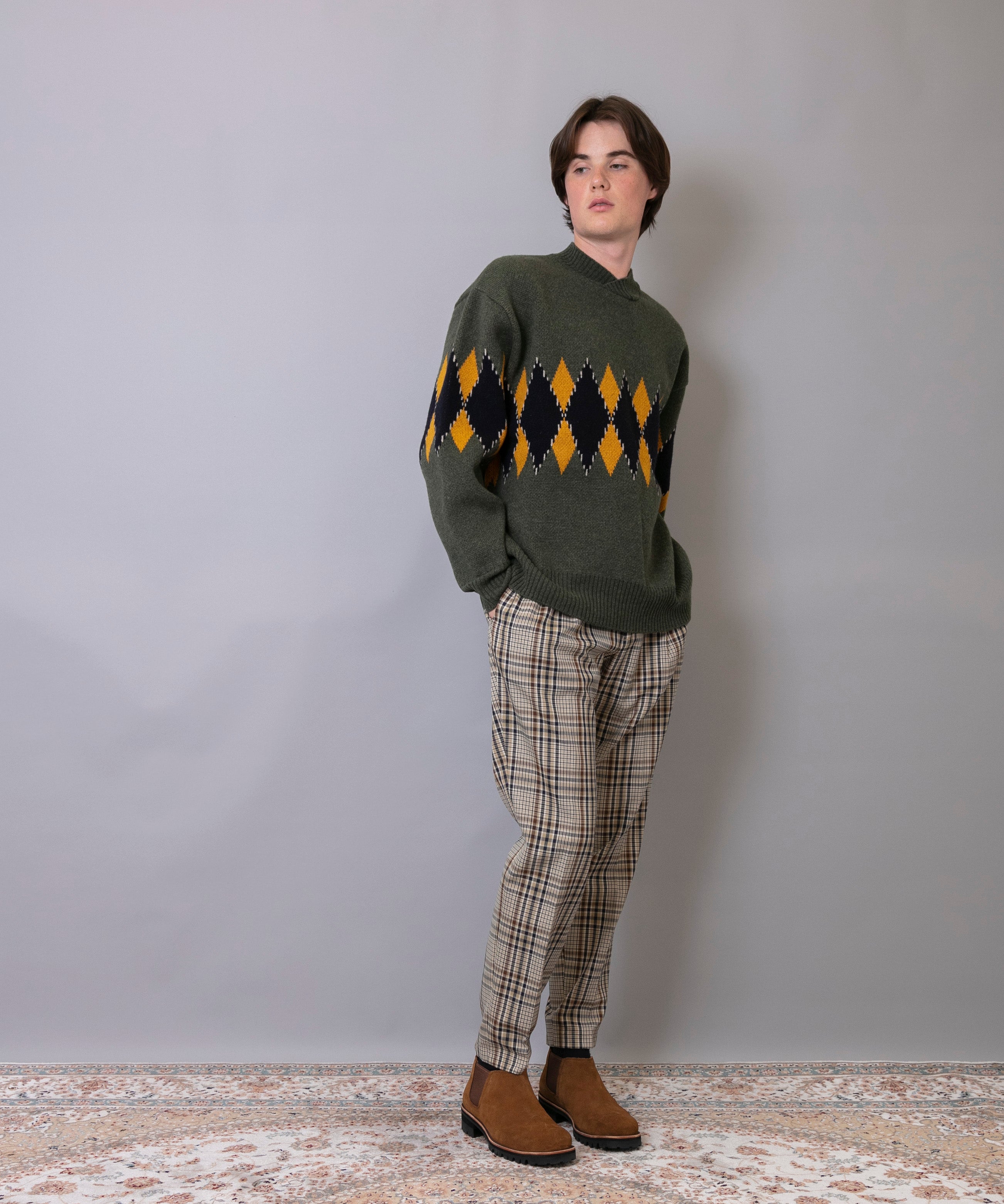 C/C 7G Argyle V-neck Knit