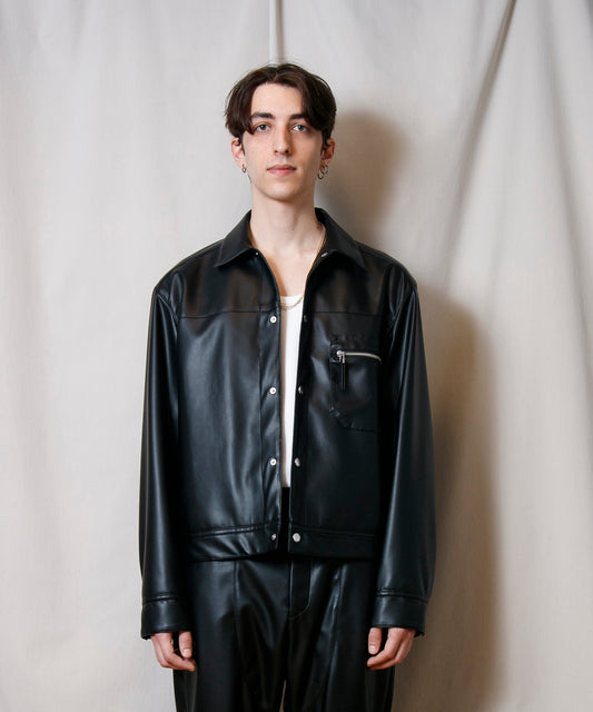 Synthetic Leather Oversized Work Jacket