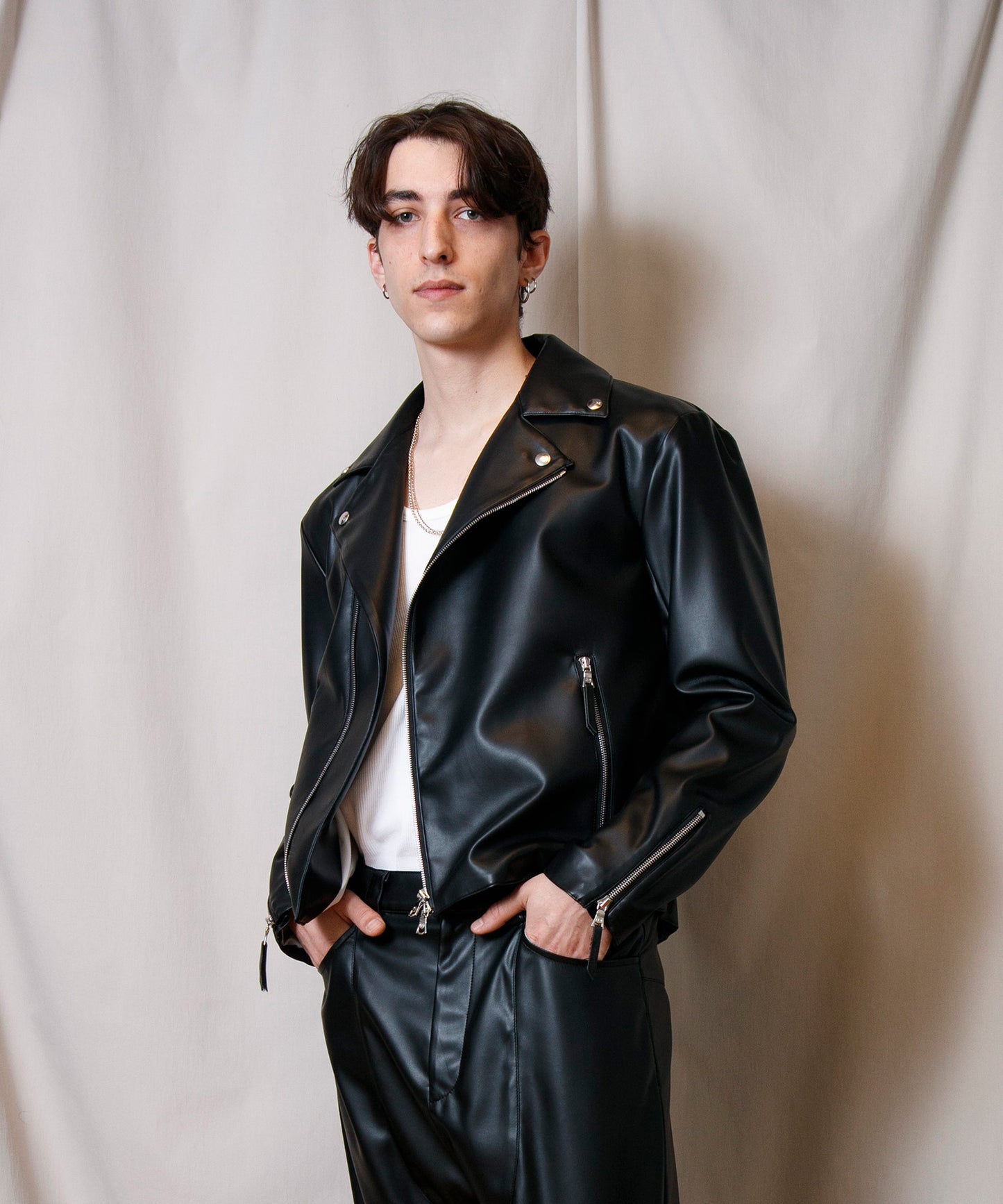 Synthetic Leather Oversized Biker W Jacket