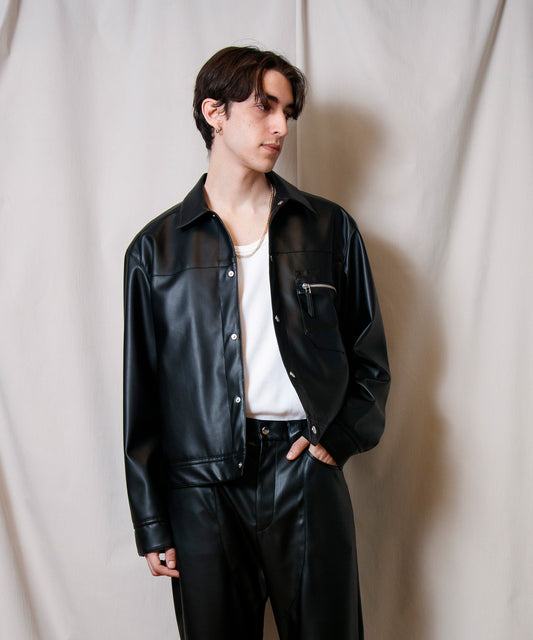 Synthetic Leather Oversized Work Jacket