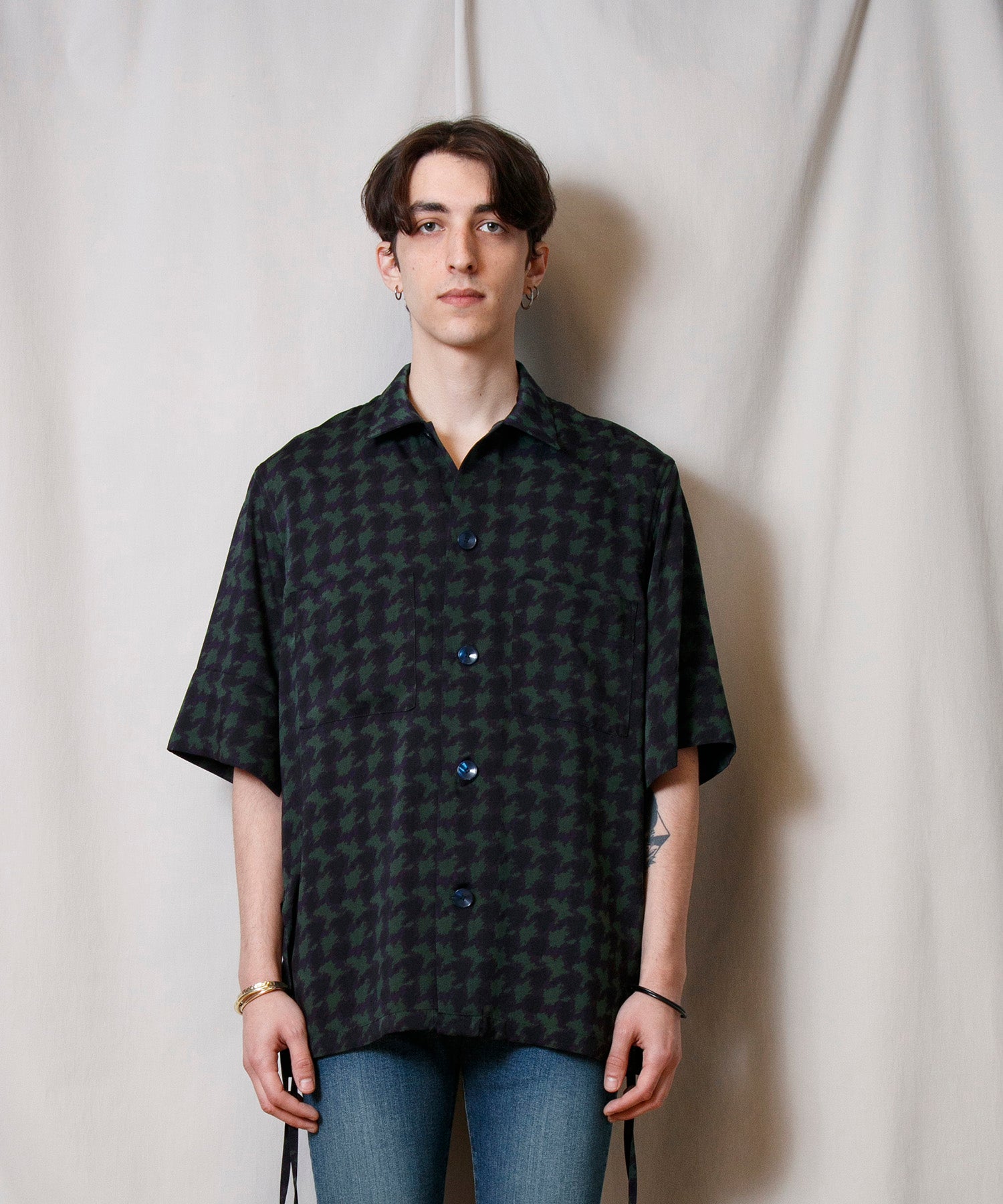 FACTOTUM(ファクトタム)】 Satin Printed Short Sleeve Shirt シャツ