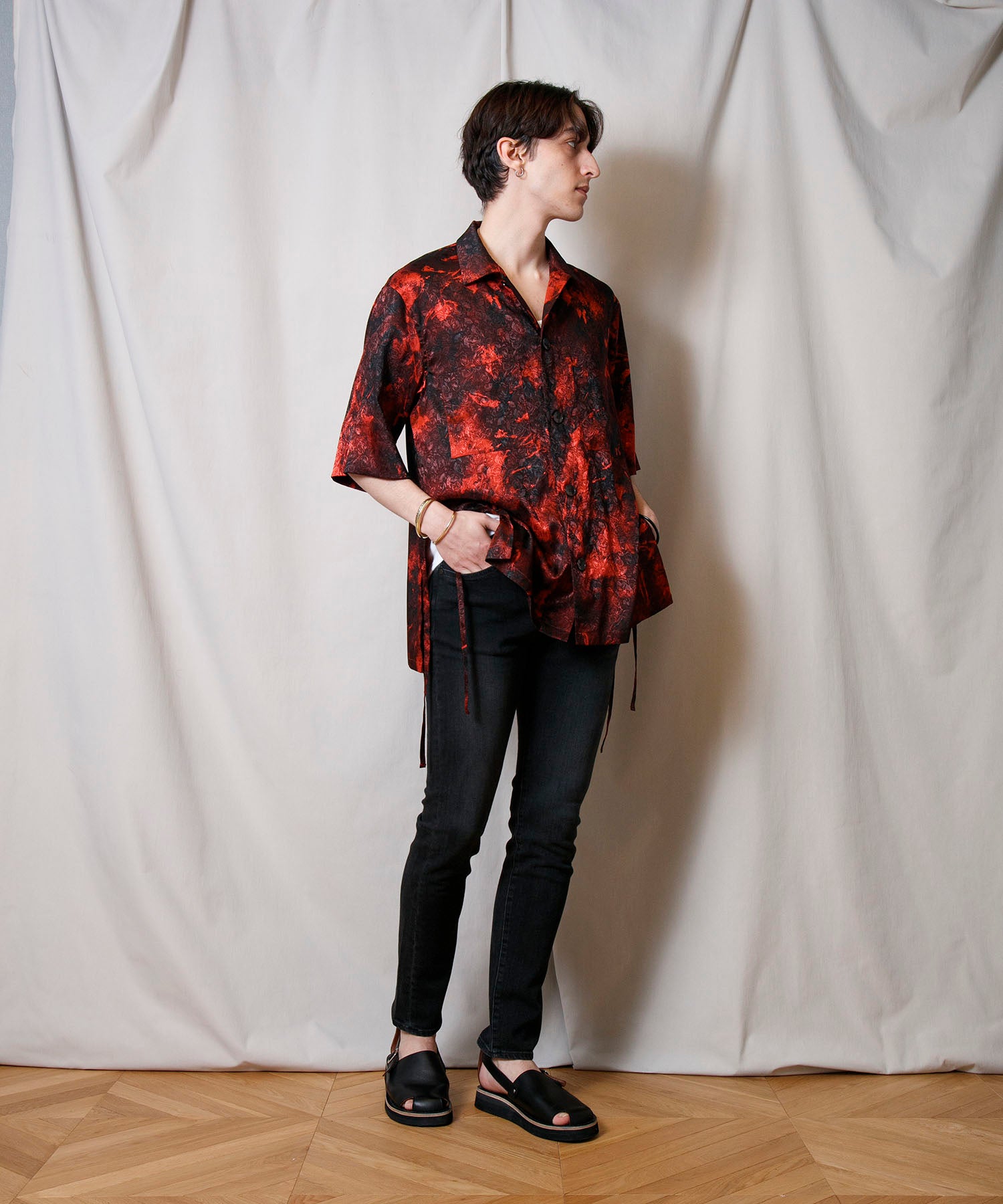 FACTOTUM(ファクトタム)】 Satin Printed Short Sleeve Shirt シャツ